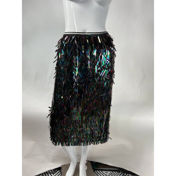 After Market Womens Straight Skirt Black Iridescent Midi Sequin Tinsel Festive M - Picture 2 of 12